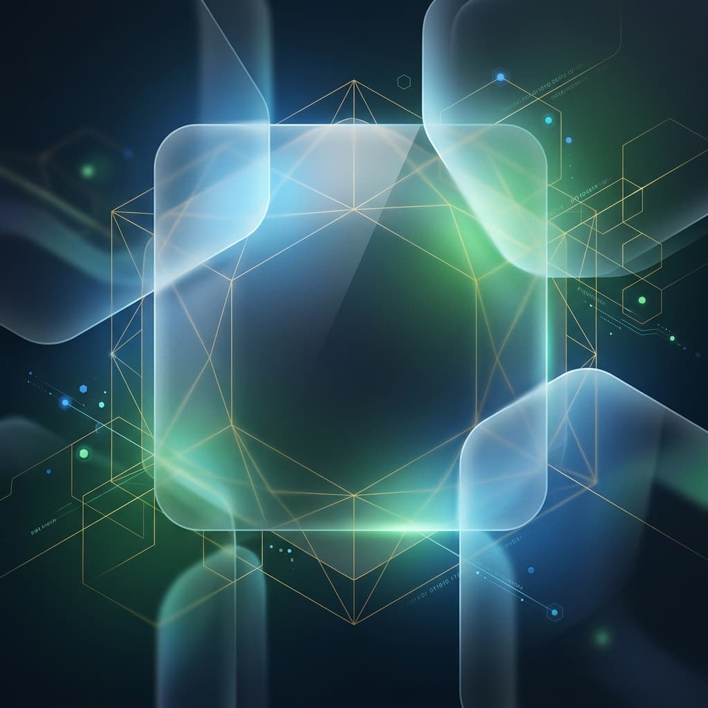 Abstract glass panels representing transparency in verification