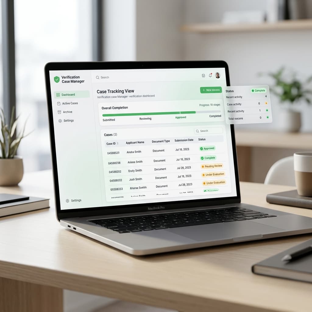 OzClu verification platform dashboard showing case tracking and status monitoring